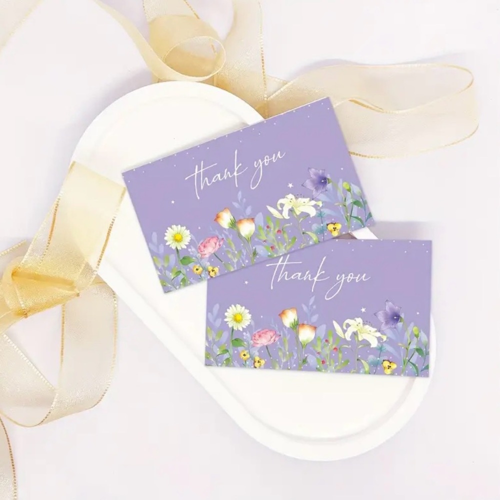 Elegant Floral Thank You Cards - Lavender, NEW, 50 pcs.